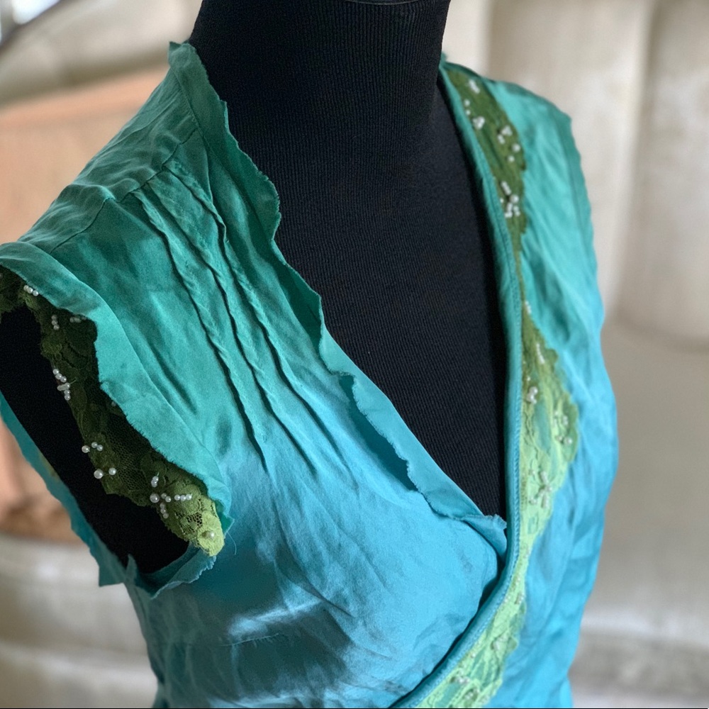Vintage blue silk mermaid blouse